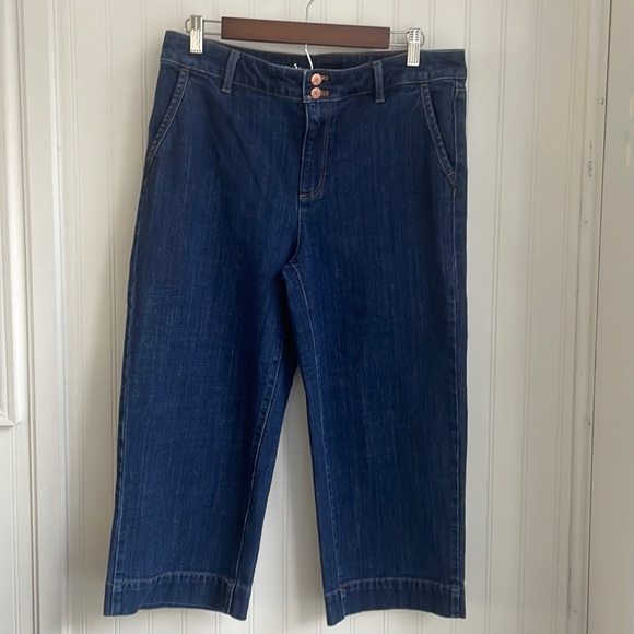 Talbots Flawless High-Waist Wide Crop Denim Jeans Size 10 Petite Pockets Buttons - Picture 3 of 13